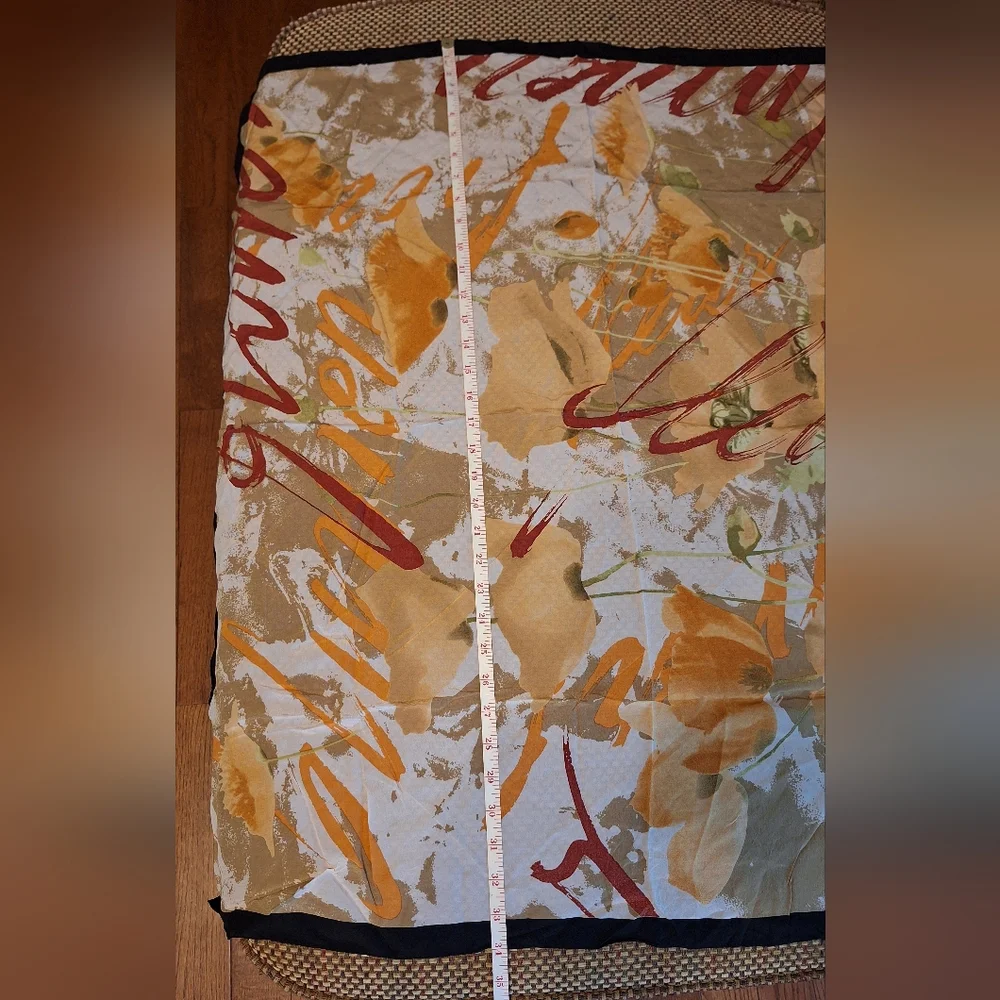QIFANG 100% SILK Floral Print Scarf with Black Border